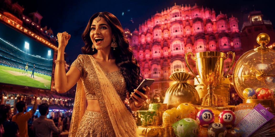 Jaipur Hawa Mahal background with Andar Bahar card game vibe